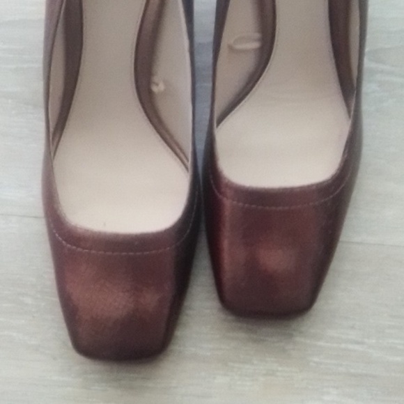 Zara Bronze Metallic Block Heel Pumps Square Toe - Picture 6 of 7